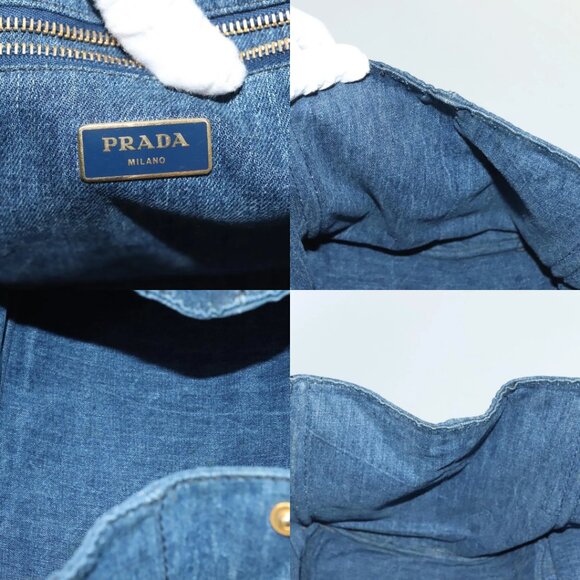 PRADA Canapa GM Hand Bag Denim Blue Gold Auth 139546 - Picture 16 of 16